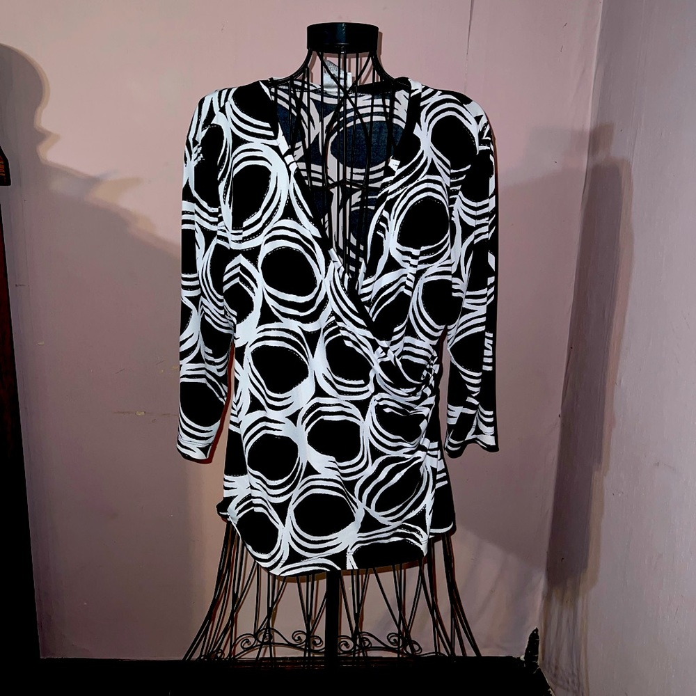 Cross over blouse. Fun pattern. Silver thread subtle throughout.